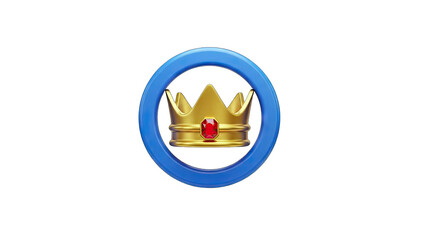 Golden Crown Inside Blue Circle on White Background