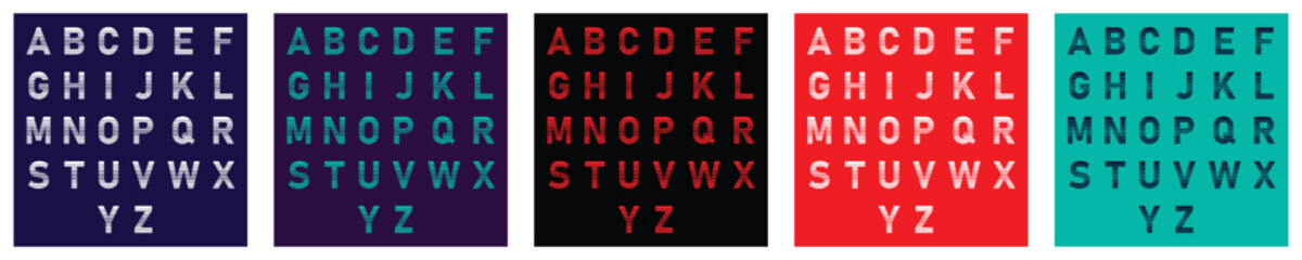 Striped Alphabet Letters Set on Colorful Background Vector Illustration.