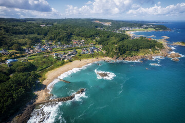 Obraz premium Aerial view of the Tanesashi coast in Hachinohe City, Aomori Prefecture, Japan