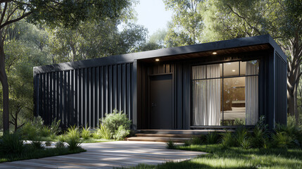 Fototapeta premium Luxury container home in green garden