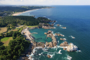 Aerial view of the Tanesashi coast in Hachinohe City, Aomori Prefecture, Japan