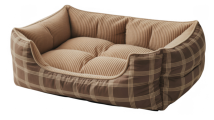 Brown plaid dog bed with cushions brown dog bed pet bed isolated on a transparent background