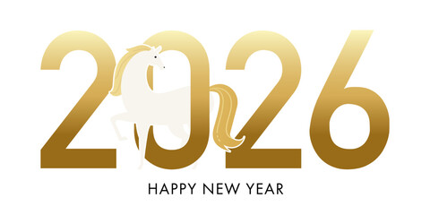 2026の文字と馬のロゴ。ベクターイラスト。