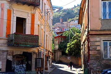 Urban architecture, ancient buildings on the narrow streets of the old town of Tbilisi