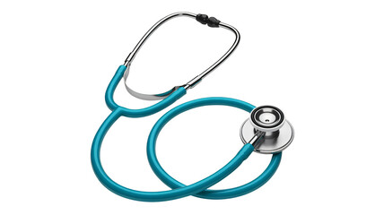 Bright turquoise stethoscope with silver metal chest piece on a solid for medical use