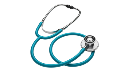 Bright turquoise stethoscope with silver metal chest piece on a solid for medical use