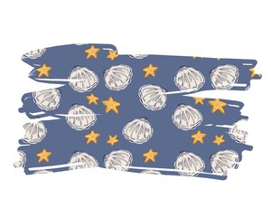 Nautical Summer Sea Shells and Starfish Pattern on Blue.