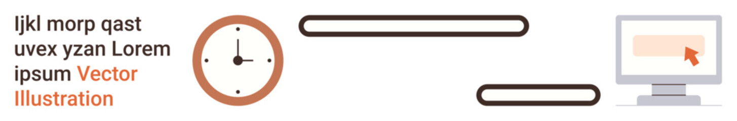 Time tracking, workflow management, productivity, digital tasks, scheduling, workplace efficiency. Clock, progress bars and computer cursor. Time tracking and workflow management theme