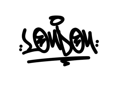 textured sprayed graffiti tagging letter LONDON city name isolated design in black