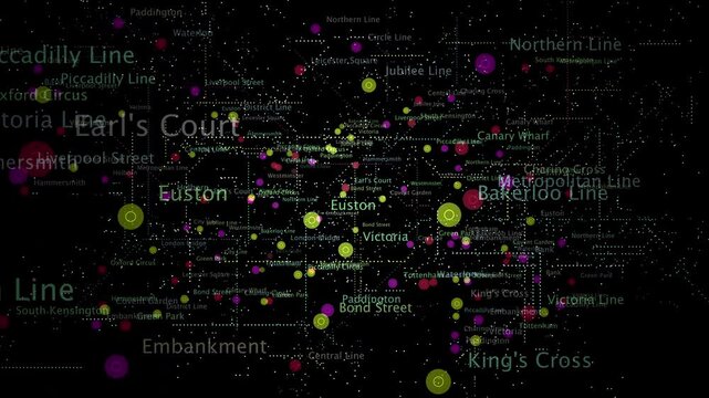 3D map parallax fly through overlay displays London Metro tube stations