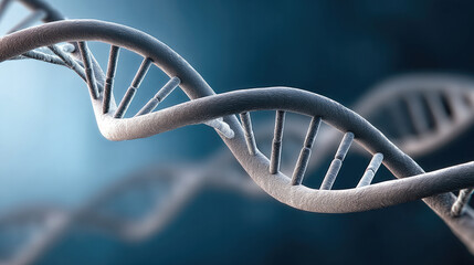 DNA strand double helix genetic structure molecular biology blue background science closeup biotechnology research medical