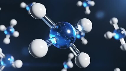 Abstract 3D Molecular Structure of Methane Gas Molecules Floating. - Powered by Adobe