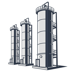 Biofuel reactor columns arranged vertically white industrial