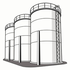 White storage tanks with metallic caps and railings