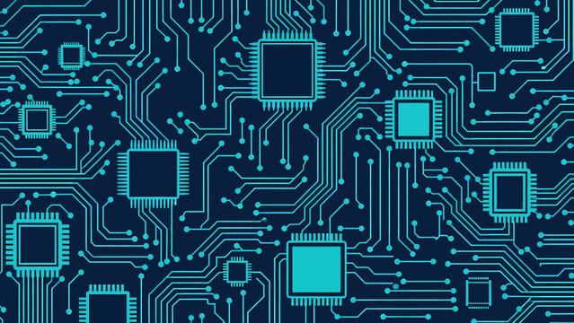 Tech Circuitry: An intricate network of electronic circuits and processors forms a mesmerizing pattern, symbolizing the core of modern technology and innovation.