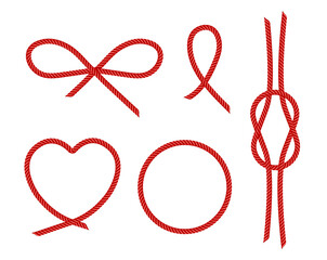 Red rope decorative shapes and practical knots collection on a dark background © PixelArtPro