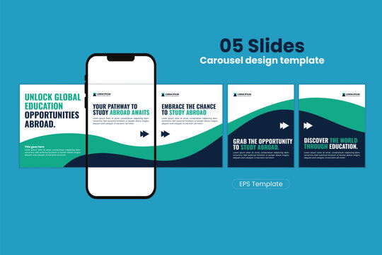 Modern Study Abroad Education Carousel Post Template for Social Media