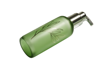 Green lotion bottle with metal pump