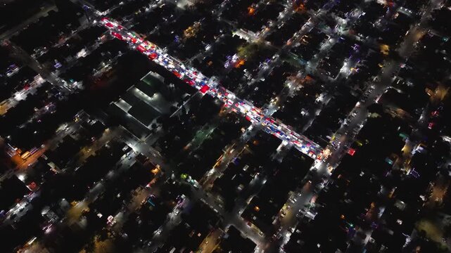 Drone view of Ecatepec at night during the December holidays