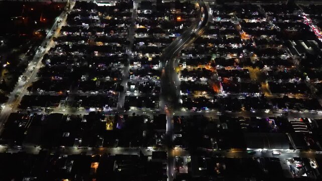 Nighttime aerial drone shots of the Ecatepec area in Mexico