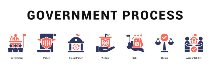 Government Process Modern and clean web banner illustration featuring thematic icons for visual communication