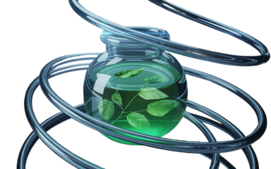 Spiral bottle with fresh mint leaves