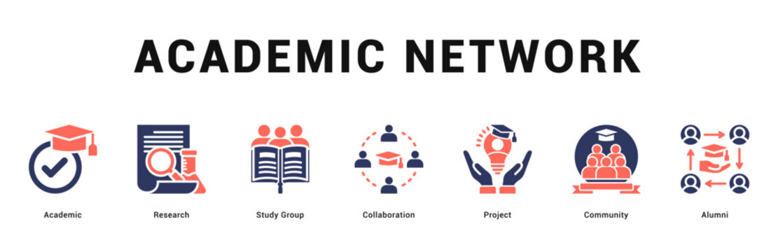Academic Network Modern and clean web banner illustration featuring thematic icons for visual communication