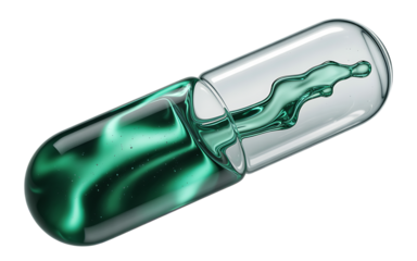 Green liquid in clear capsule