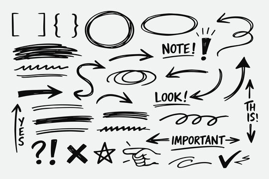 Hand Drawn Callout and Annotation Marks for Sketch Style Infographic Vectors