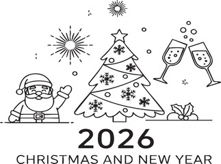 Fototapeta premium Santa Claus Celebrating Christmas and New Year with Decorated Tree and Champagne
