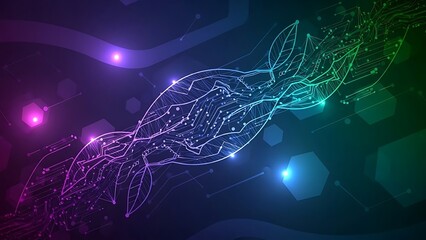 A vibrant neon lit abstract illustration of a futuristic creature or robotic entity.