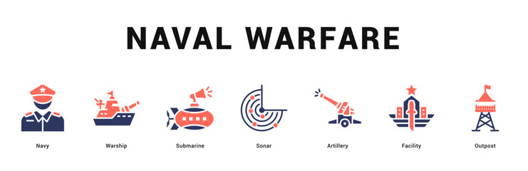 Naval Warfare Modern and clean web banner illustration featuring thematic icons for visual communication © Mia