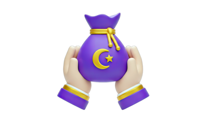 Hands Holding Ramadan Gift Bag on White Background