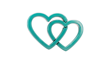 Intertwined Teal Hearts on White Background
