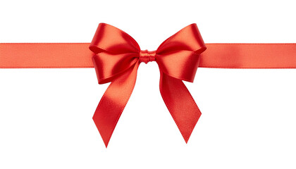 A bright red satin bow tied horizontally creates a festive, isolated studio shot against a clean white background.
