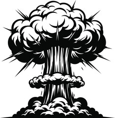 Black and white mushroom cloud explosion graphic bomb © saju
