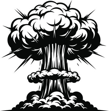Black and white mushroom cloud explosion graphic bomb