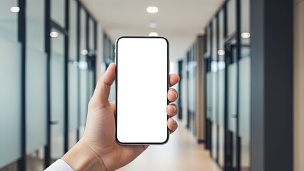Corporate Hallway Smartphone Mockup with White Screen