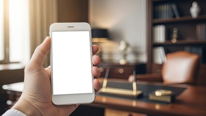 Elegant Office Smartphone Mockup with White Screen