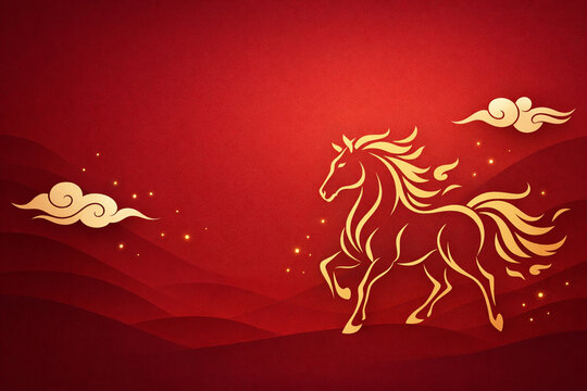 Elegant red and gold Fire Horse lunar background