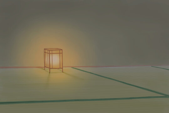 Japanese room at night with warm lantern light / 夜の行燈のある和室イラスト
