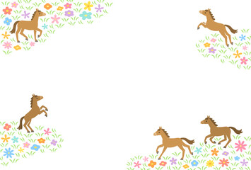 馬と花畑のフレーム