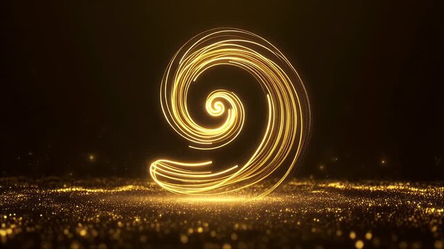 Mesmerizing golden light lines creating a swirling abstract pattern over a bed of shimmering particles