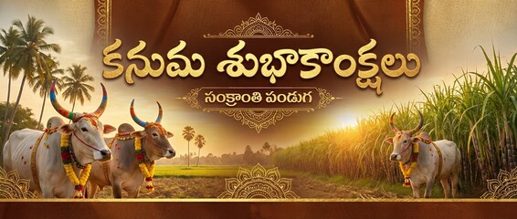 Sankranti theme wishes telugu poster/banner, sankranti subhakankshalu, bhogi and kanuma wishes