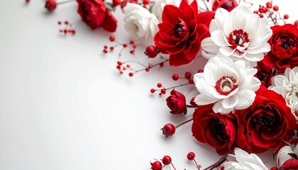 紅白フラワーアレンジのお祝い背景素材