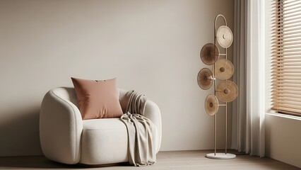 Cozy living room corner with plush armchair and decorative floor lamp