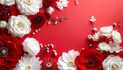紅白フラワーアレンジのお祝い背景素材