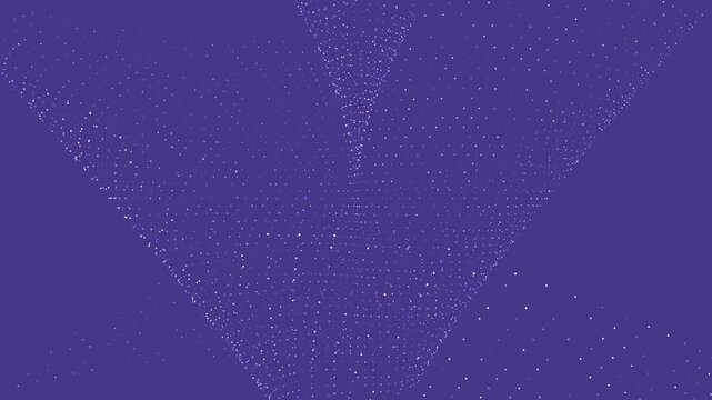 Abstract animated background featuring flickering dotted particles rotating and forming an inverted cone shape on a dark slate blue surface.
