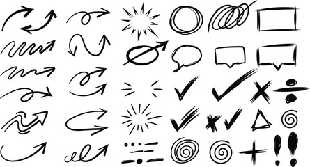 Collection of hand drawn icons and symbols for design and illustration