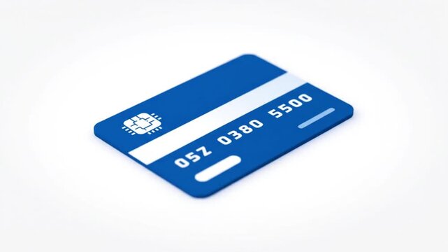Close-up shot of a blue credit card with white details on a plain white background.